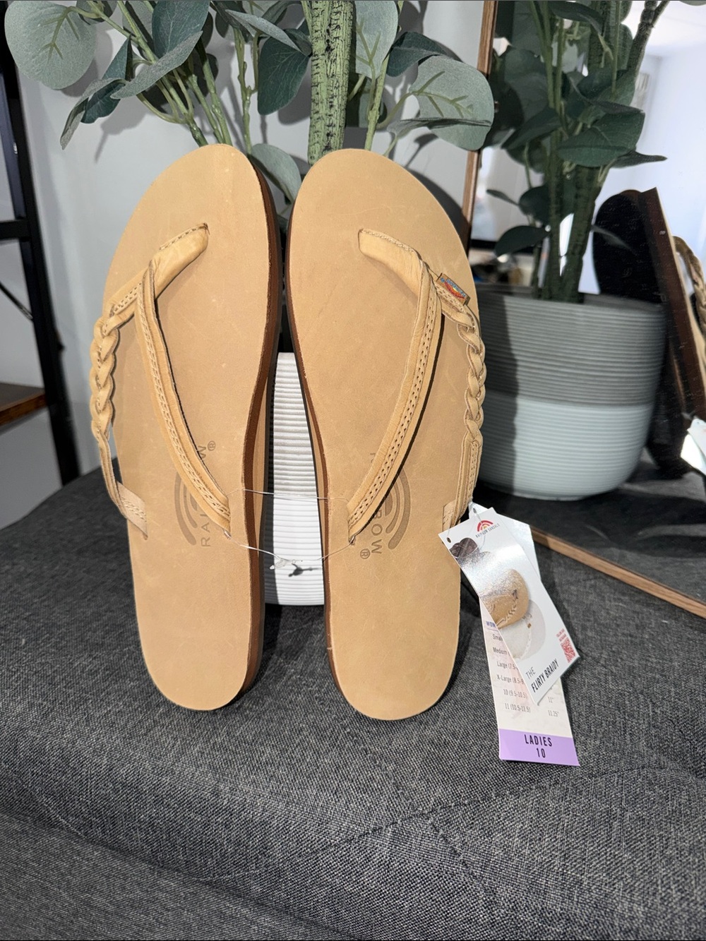 Rainbow Women’s Braided Strap Tan Flip Flops